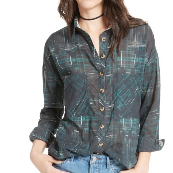 Free People printed long sleeve button down shirt - Picture 1 of 13